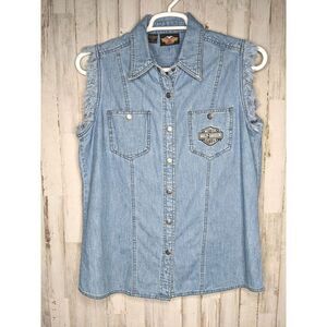 Harley-Davidson Sleeveless Denim Vest American Legend Mens Size XL V-Twin‎ Power